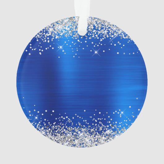 Glittery Royal Blue Foil Unser erstes Weihnachtsfe Ornament (Rückseite)