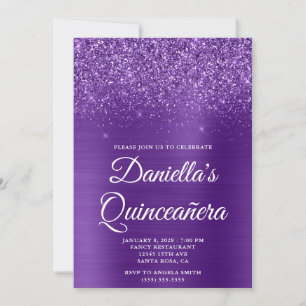 Glittery Royal Lila Foil Foto Quinceañera Einladung