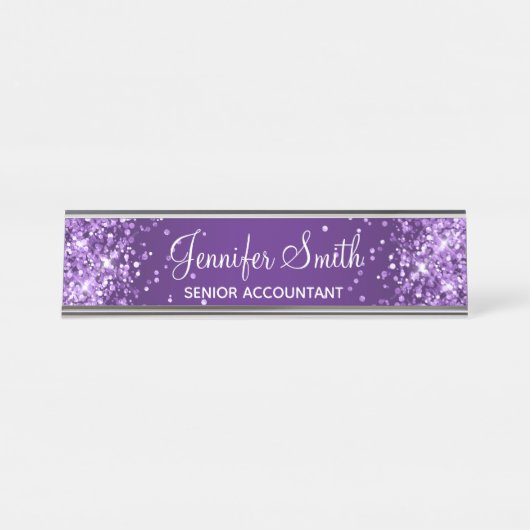 Glittery Royal Lila Gradient Schreibtischnamensplakette (Vorderseite )