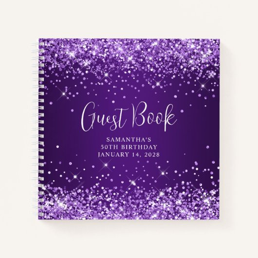 Glittery Royal Lila Ombre 50th Birthday Guest Notizblock (Vorderseite)