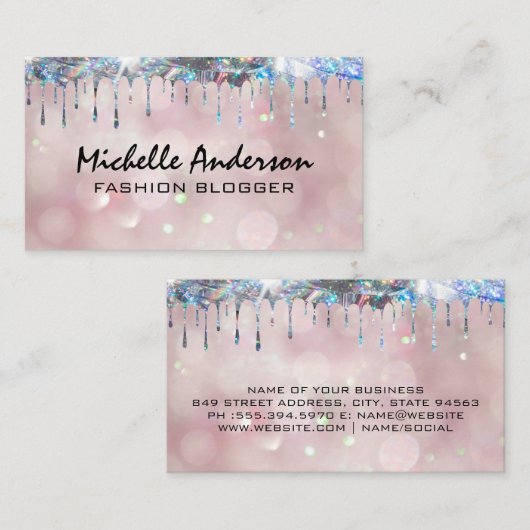 Glittery Shiny Tropfen | Hintergrund Bokeh Light P Visitenkarte (Vorne/Hinten)