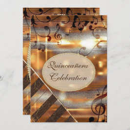 Glittery Silber-u. GoldMusiknoten Quinceañera Einladung