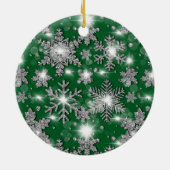 Glittery silbergrüne festliche Schneeflockenmuster Keramik Ornament (Hinten)