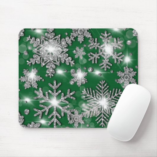 Glittery silbergrüne festliche Schneeflockenmuster Mousepad (Mit Mouse)