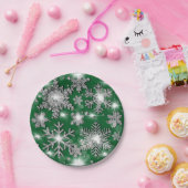Glittery silbergrüne festliche Schneeflockenmuster Pappteller (Party)