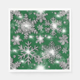 Glittery silbergrüne festliche Schneeflockenmuster Serviette