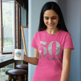 Glittery Silver 50 & Fabulous Pink T-Shirt