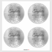 Glittery Silver 6" Circles 40 th Birthday Aufkleber (Blatt)