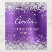Glittery Silver Amethyst Foil 60. Geburtstag Weinetikett (Einzelnes Label)