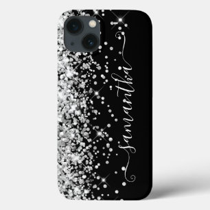 Glittery Silver and Black Girly Signature Case-Mate iPhone Hülle