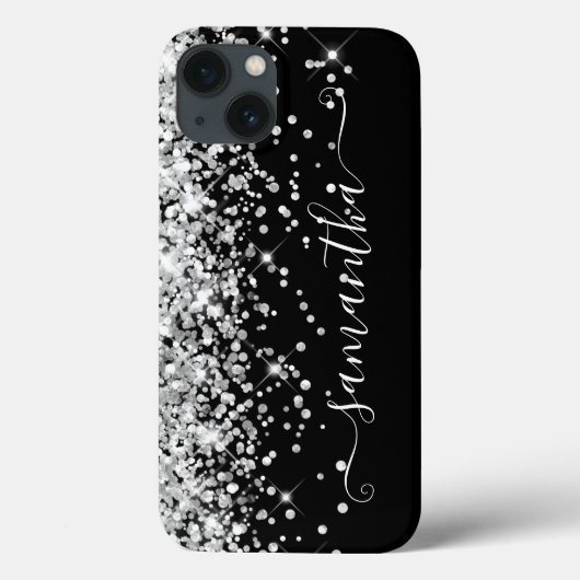 Glittery Silver and Black Girly Signature Case-Mate iPhone Hülle (Rückseite)