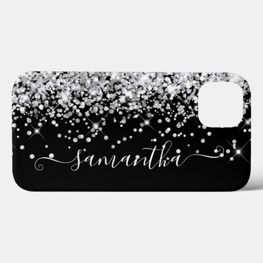 Glittery Silver and Black Girly Signature Case-Mate iPhone Hülle (Rückseite (Horizontal))