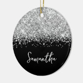 Glittery Silver and Black Glam Name Foto Keramik Ornament (Links)