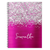 Glittery Silver and Hot Pink Glam Script Name Notizblock (Vorderseite)