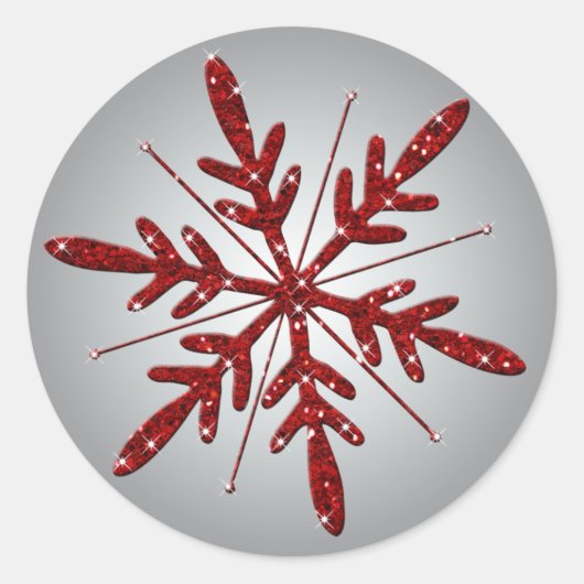 Glittery Silver and Red Snowflake Sticker (Vorderseite)