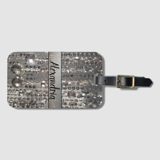 Glittery Silver Beads Personalisiert Gepäckanhänger (Vorderseite (Horizontal))