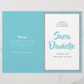 Glittery Silver & Blue Bat Mitzvah Faltprogramm Flyer (Vorne)