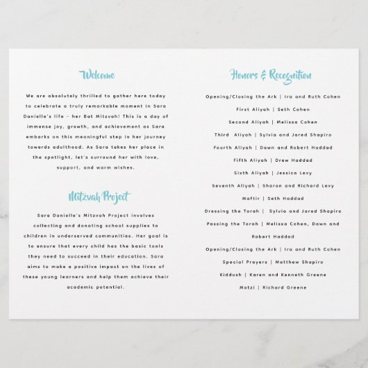 Glittery Silver & Blue Bat Mitzvah Faltprogramm Flyer (Hinten)