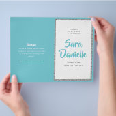 Glittery Silver & Blue Bat Mitzvah Faltprogramm Flyer (Hand)