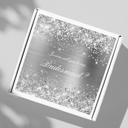 Glittery Silver Bridesmaid Vorschlag Geschenkboxen Aufkleber