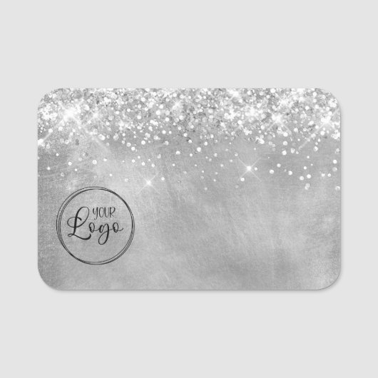 Glittery Silver Business Logo Blank Namensschild (Vorderseite)