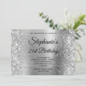Glittery Silver Extravagant Monogram 21. Geburtsta Einladung (Stehend Vorderseite)