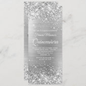 Glittery Silver Foil 15 Quinceañera Einladung (Vorne/Hinten)