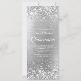 Glittery Silver Foil 15 Quinceañera Einladung