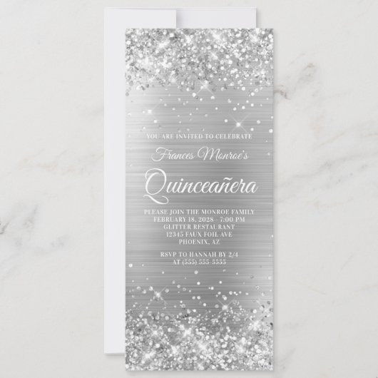 Glittery Silver Foil 15 Quinceañera Einladung (Vorderseite)