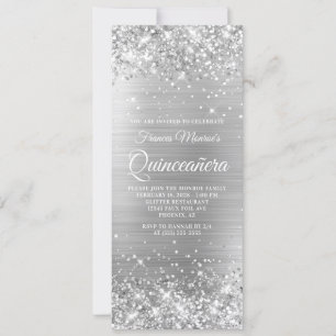 Glittery Silver Foil 15 Quinceañera Einladung