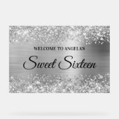 Glittery Silver Foil 16 . Geburtstag Willkommen Acrylschild (Vorderseite)
