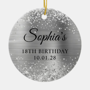 Glittery Silver Foil 18. Geburtstag Foto Keramik Ornament
