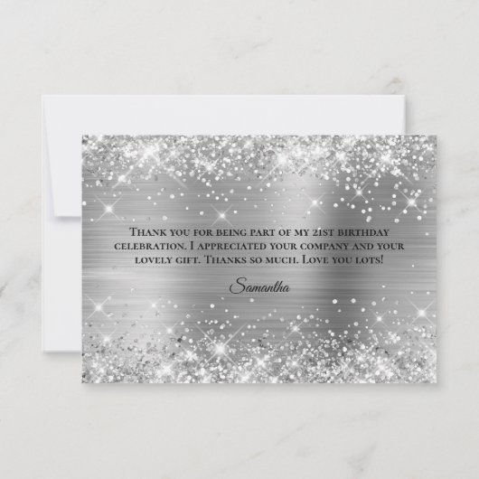 Glittery Silver Foil 21. Geburtstag Dankeskarte (Rückseite)