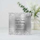 Glittery Silver Foil 30. Geburtstag Einladung (Stehend Vorderseite)