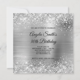 Glittery Silver Foil 30. Geburtstag Einladung