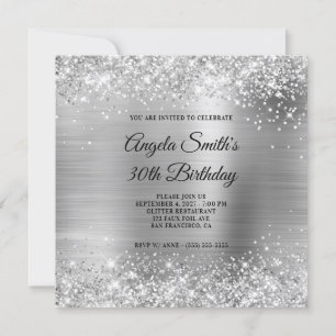 Glittery Silver Foil 30. Geburtstag Einladung