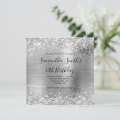Glittery Silver Foil 40. Geburtstag Einladung (Stehend Vorderseite)