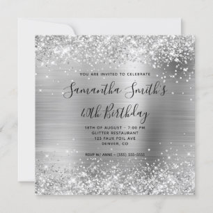 Glittery Silver Foil 40. Geburtstag Einladung