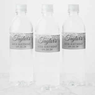 Glittery Silver Foil 40. Geburtstag Wasserflaschenetikett