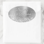 Glittery Silver Foil 50. Geburtstag Ovaler Aufkleber (Tasche)