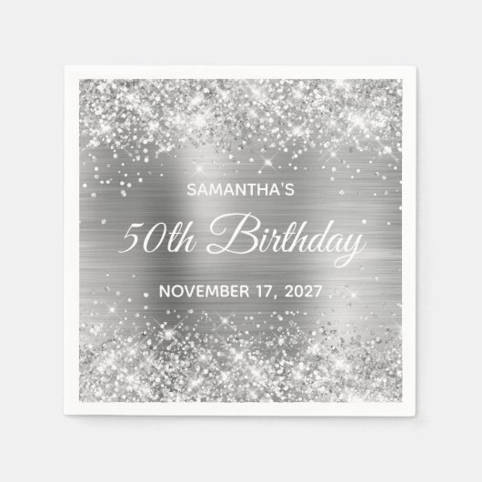 Glittery Silver Foil 50. Geburtstag Serviette (Vorderseite)