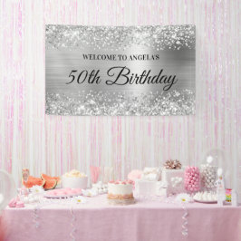 Glittery Silver Foil 50. Geburtstag Willkommen Banner