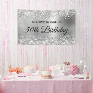 Glittery Silver Foil 50. Geburtstag Willkommen Banner