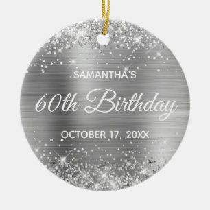 Glittery Silver Foil 60. Geburtstag Keramik Ornament