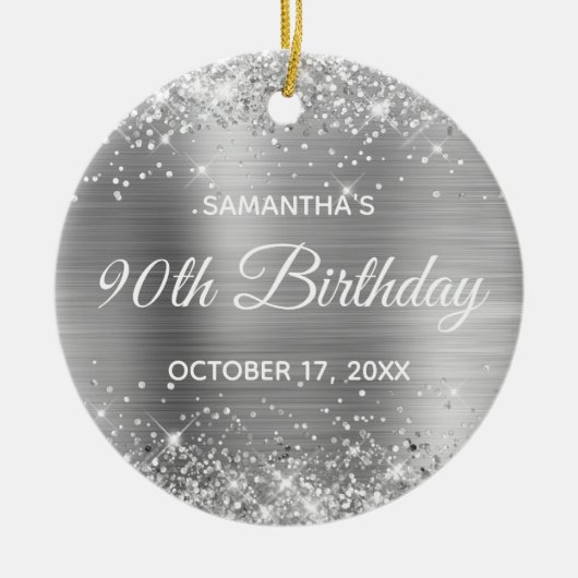 Glittery Silver Foil 90. Geburtstag Keramik Ornament (Vorne)