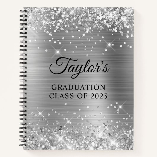 Glittery Silver Foil Abschluss Guest Notizblock (Vorderseite)