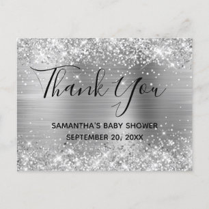 Glittery Silver Foil Baby Dusche Vielen Dank Postkarte