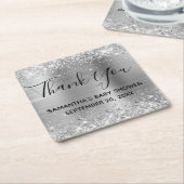 Glittery Silver Foil Baby Dusche Vielen Dank Rechteckiger Pappuntersetzer (angewinkelt)