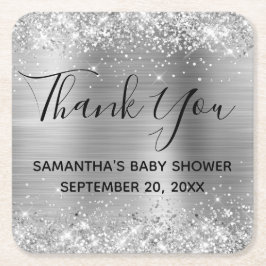 Glittery Silver Foil Baby Dusche Vielen Dank Rechteckiger Pappuntersetzer