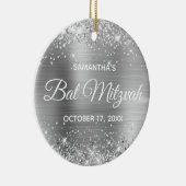 Glittery Silver Foil Bat Mitzvah Keramik Ornament (Rechts)